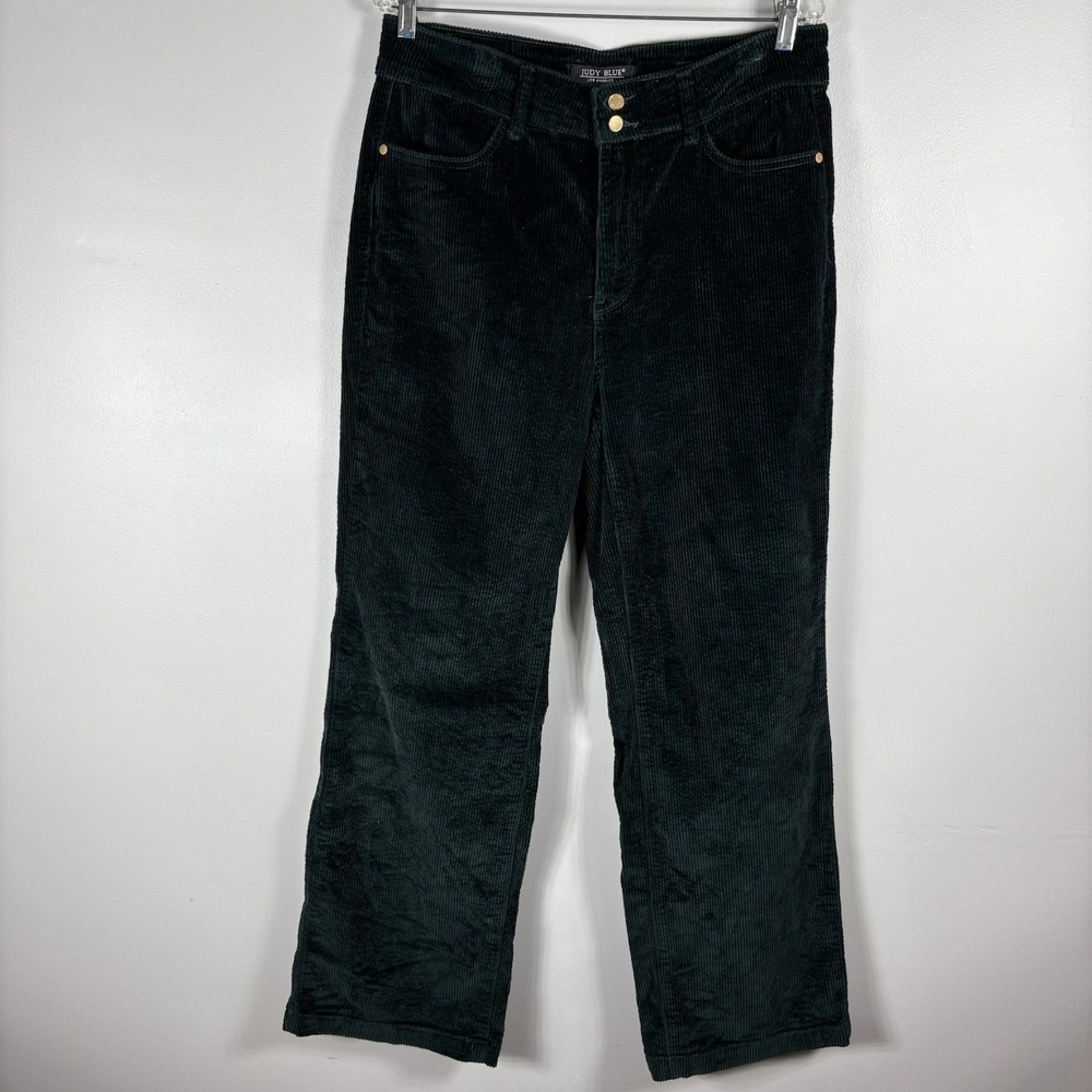 Judy Blue Women's 13/31 Emerald Green High Waist Corduroy Wide Leg Trousers